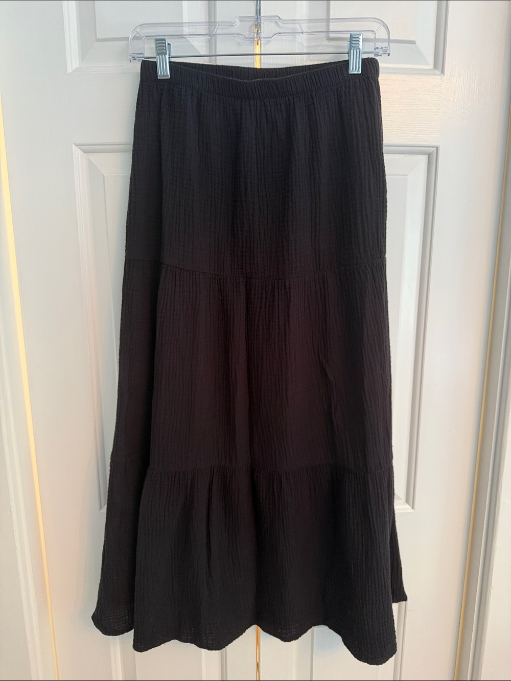 Black Tiered Maxi Skirt with Elastic Waistband